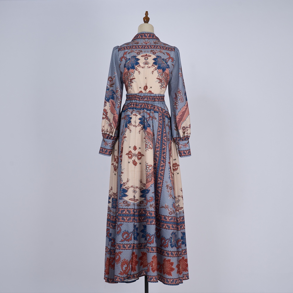 Temperament real silk long skirt vacation shirt a set