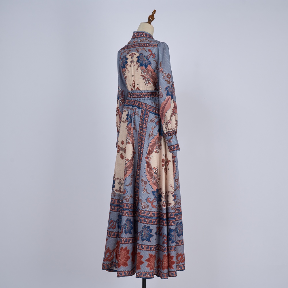 Temperament real silk long skirt vacation shirt a set
