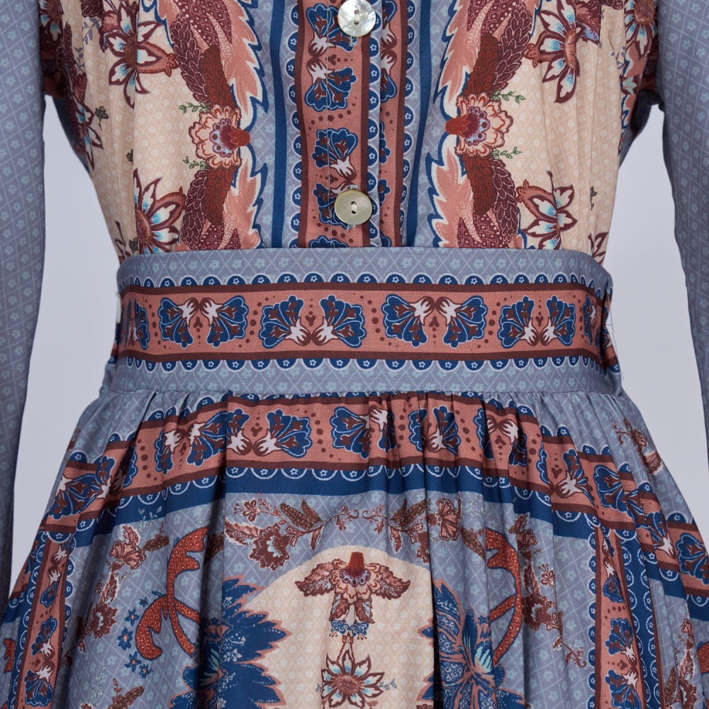 Temperament real silk long skirt vacation shirt a set