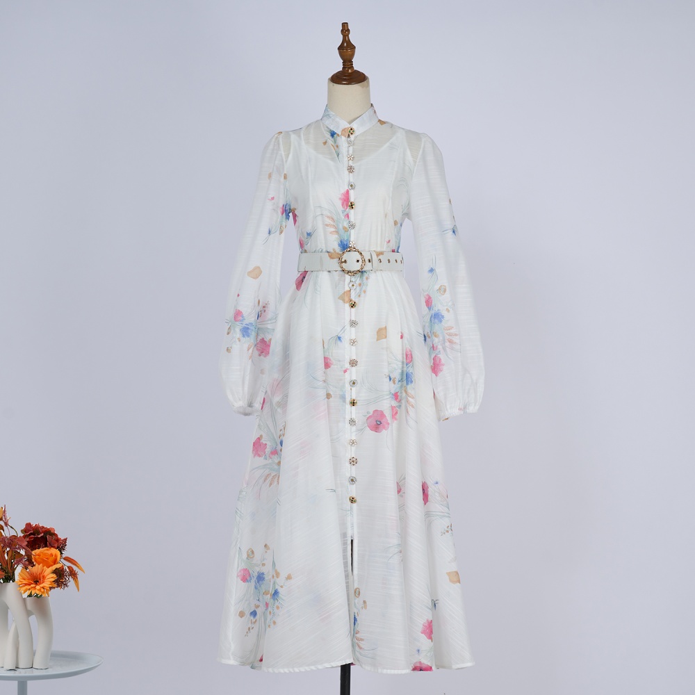 Cstand collar vacation with sling mood dress