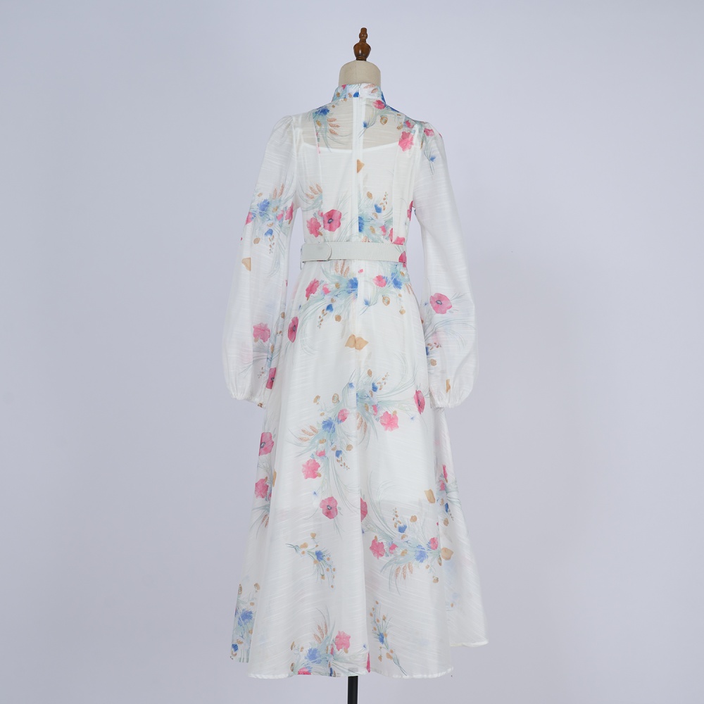 Cstand collar vacation with sling mood dress