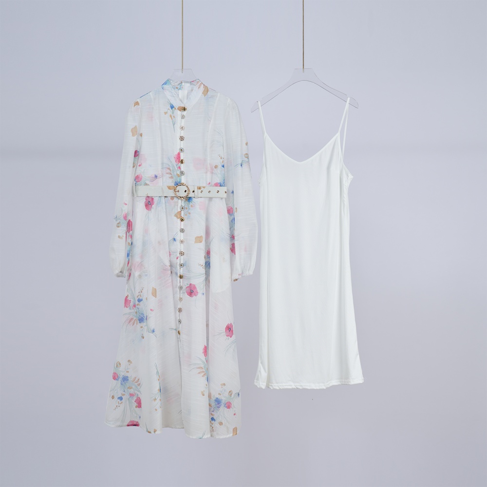 Cstand collar vacation with sling mood dress