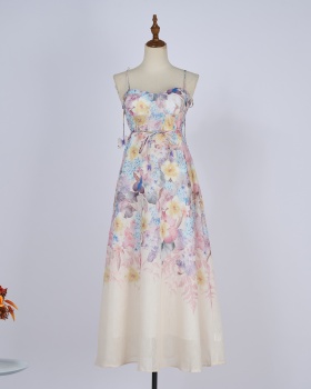 Flowers printing lady vacation sling travel dress