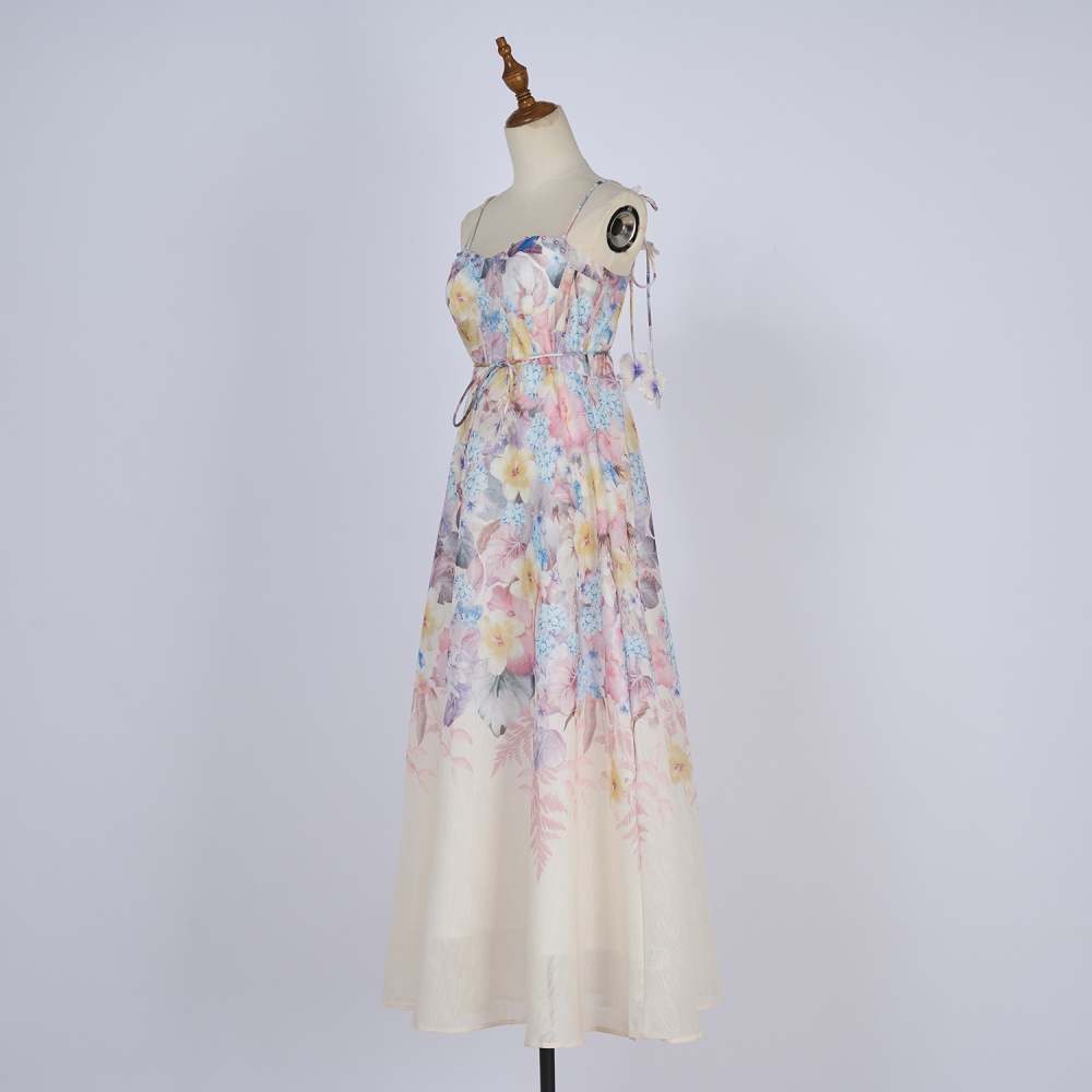 Flowers printing lady vacation sling travel dress