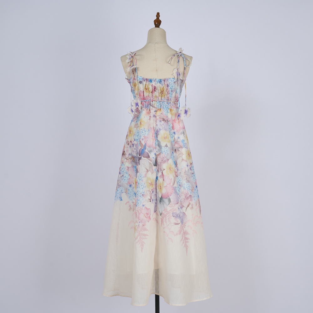 Flowers printing lady vacation sling travel dress