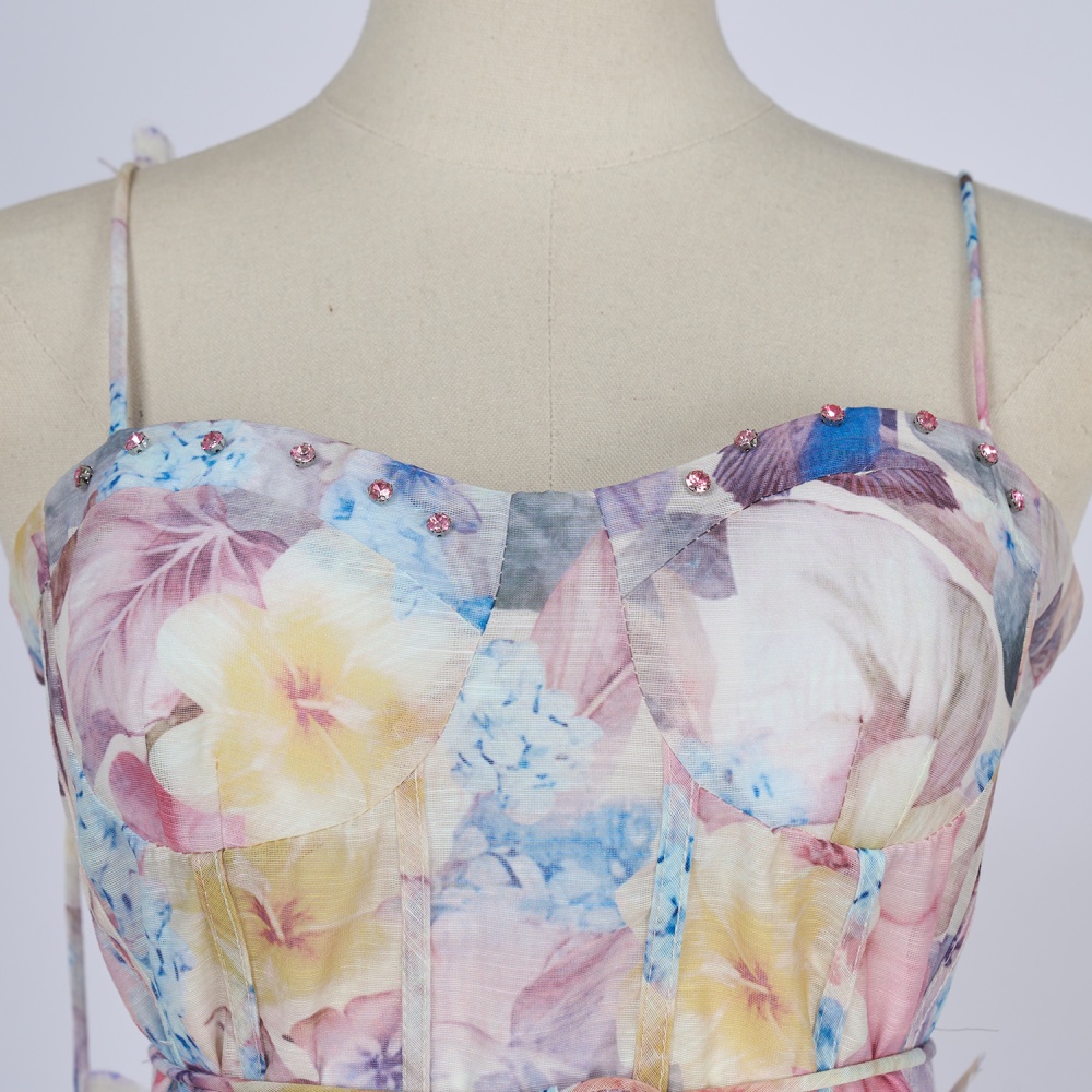 Flowers printing lady vacation sling travel dress