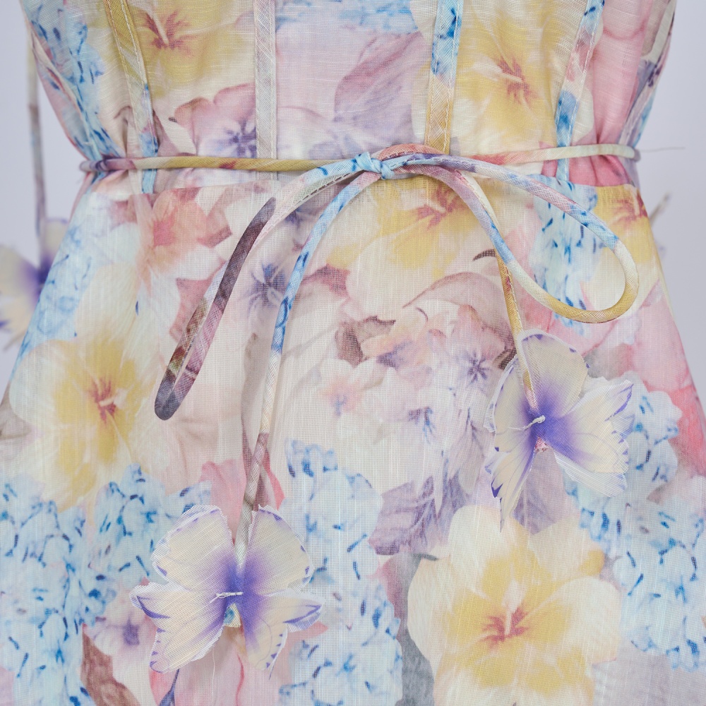 Flowers printing lady vacation sling travel dress