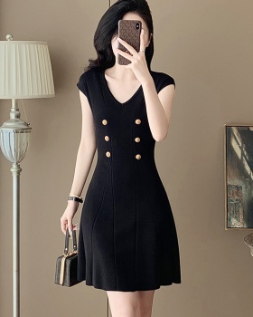V-neck ice silk Hepburn style dress knitted summer vest for women