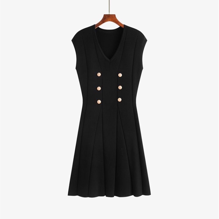 V-neck ice silk Hepburn style dress knitted summer vest for women