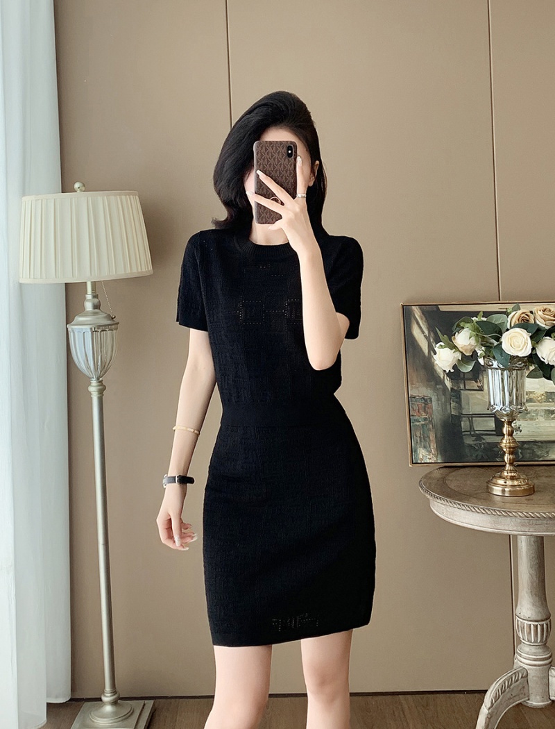 Chanelstyle Casual short sleeve hollow summer dress a set
