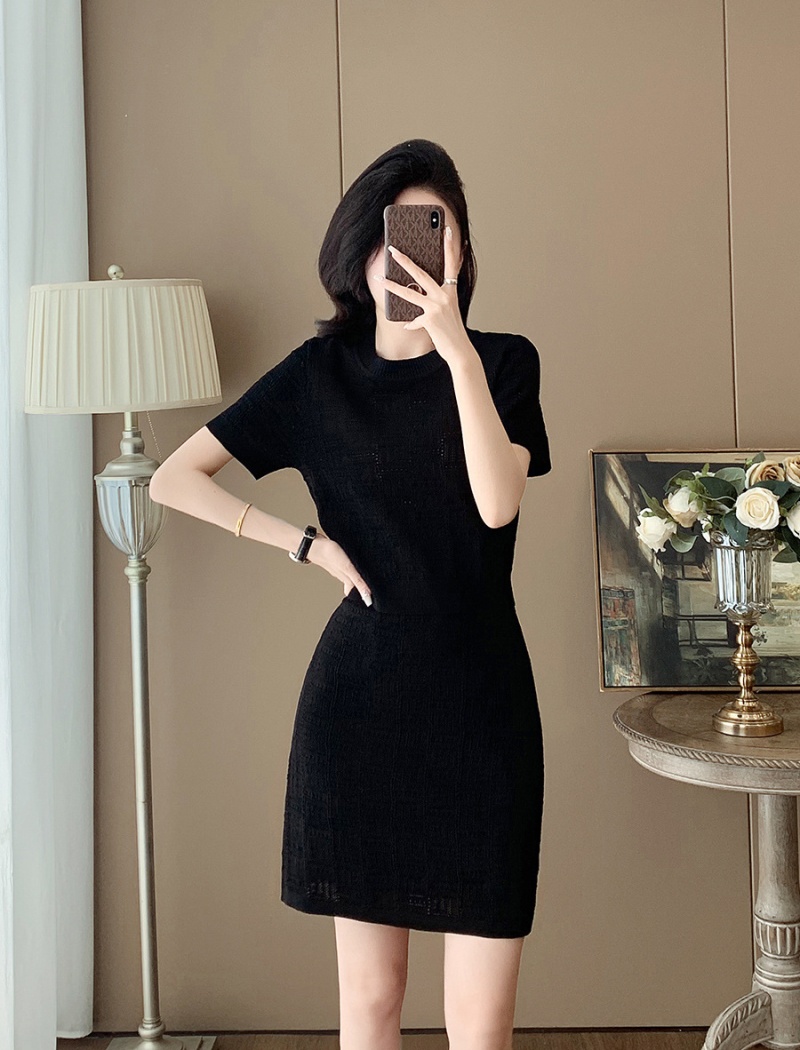 Chanelstyle Casual short sleeve hollow summer dress a set