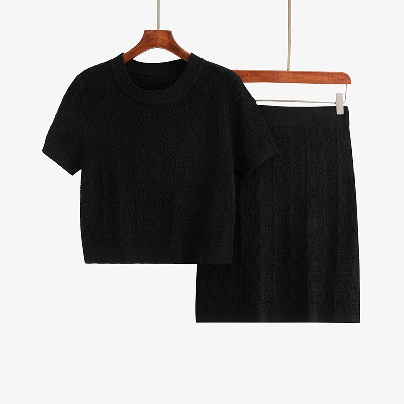 Chanelstyle Casual short sleeve hollow summer dress a set
