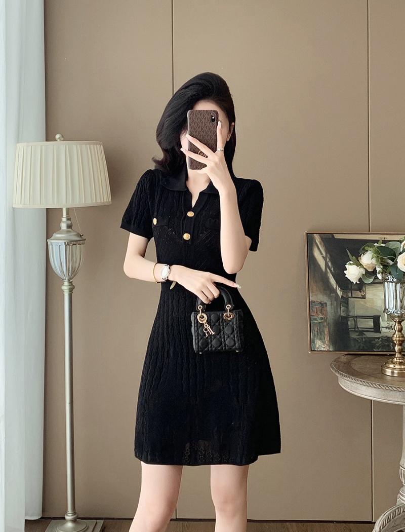 Knitted chanelstyle Hepburn style summer dress for women