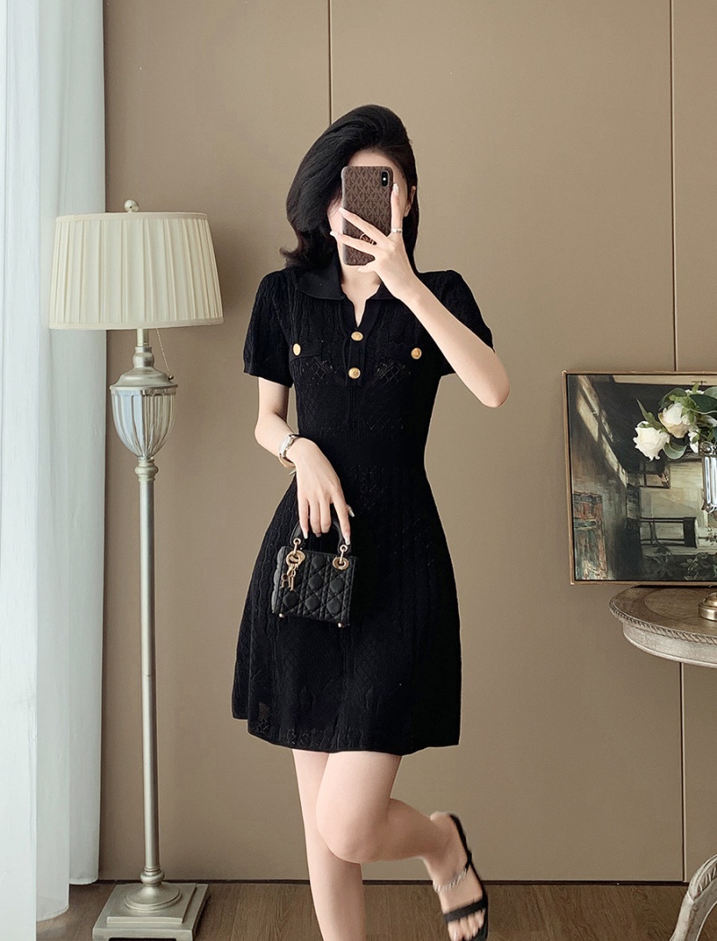 Knitted chanelstyle Hepburn style summer dress for women