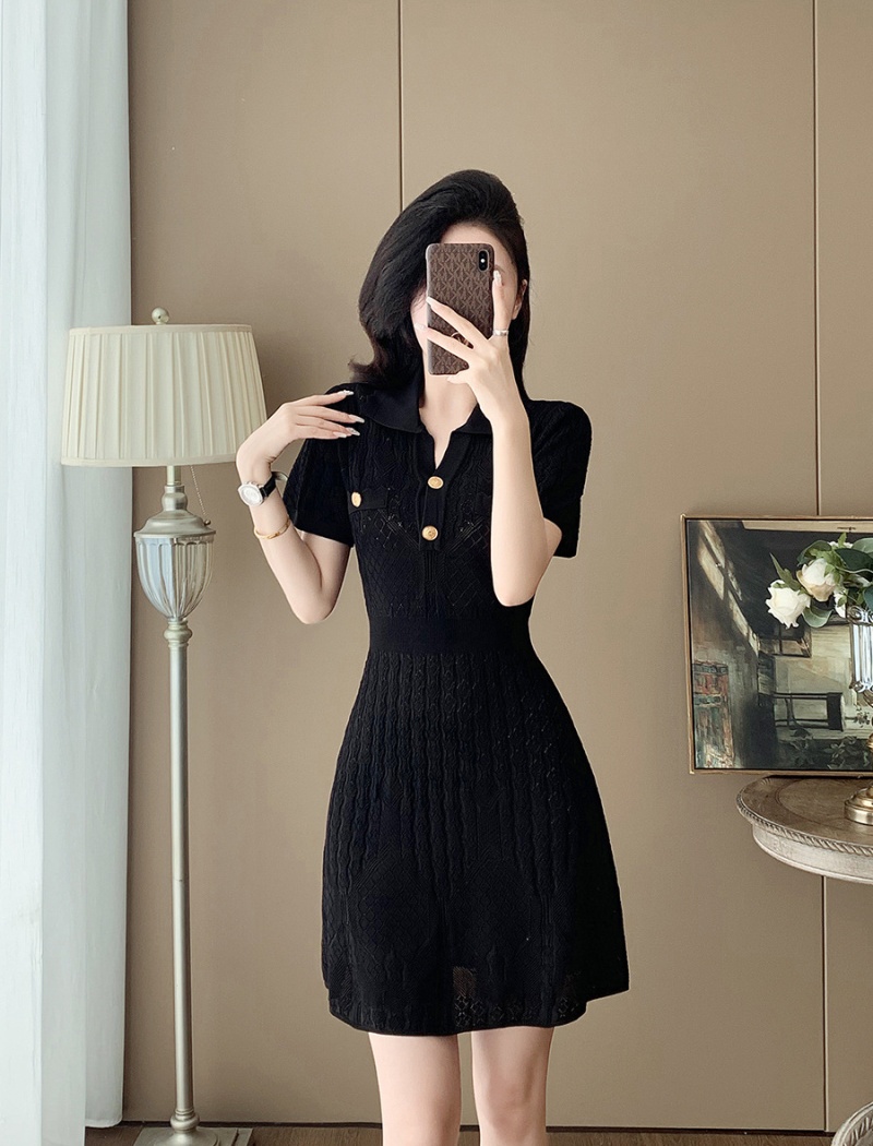 Knitted chanelstyle Hepburn style summer dress for women