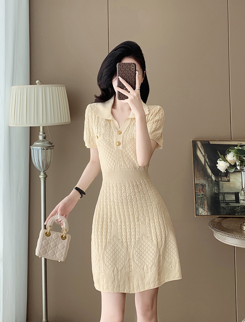 Jacquard A-line hollow ice silk dress for women