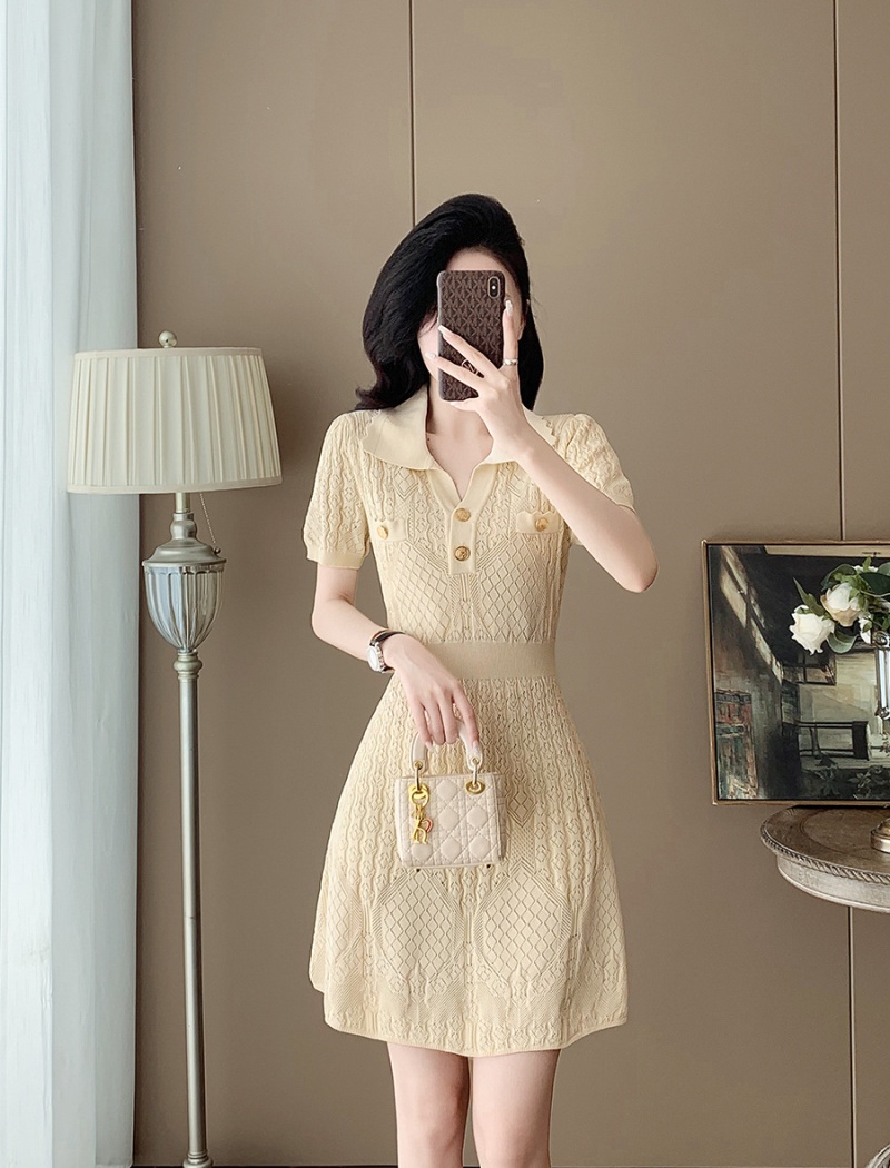Jacquard A-line hollow ice silk dress for women