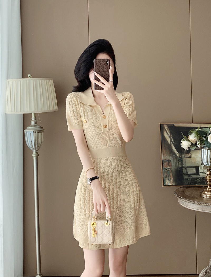 Jacquard A-line hollow ice silk dress for women