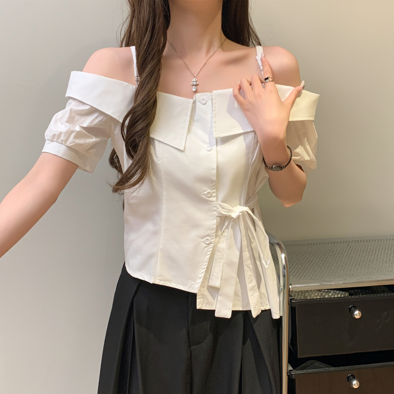 Sling pinched waist small shirt short shirt for women