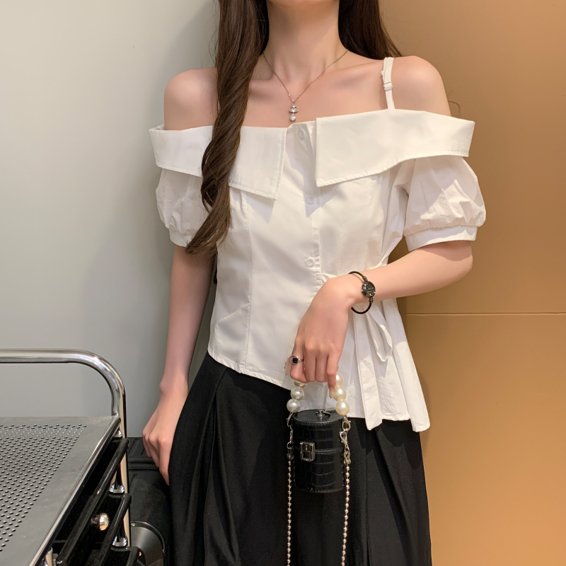 Sling pinched waist small shirt short shirt for women