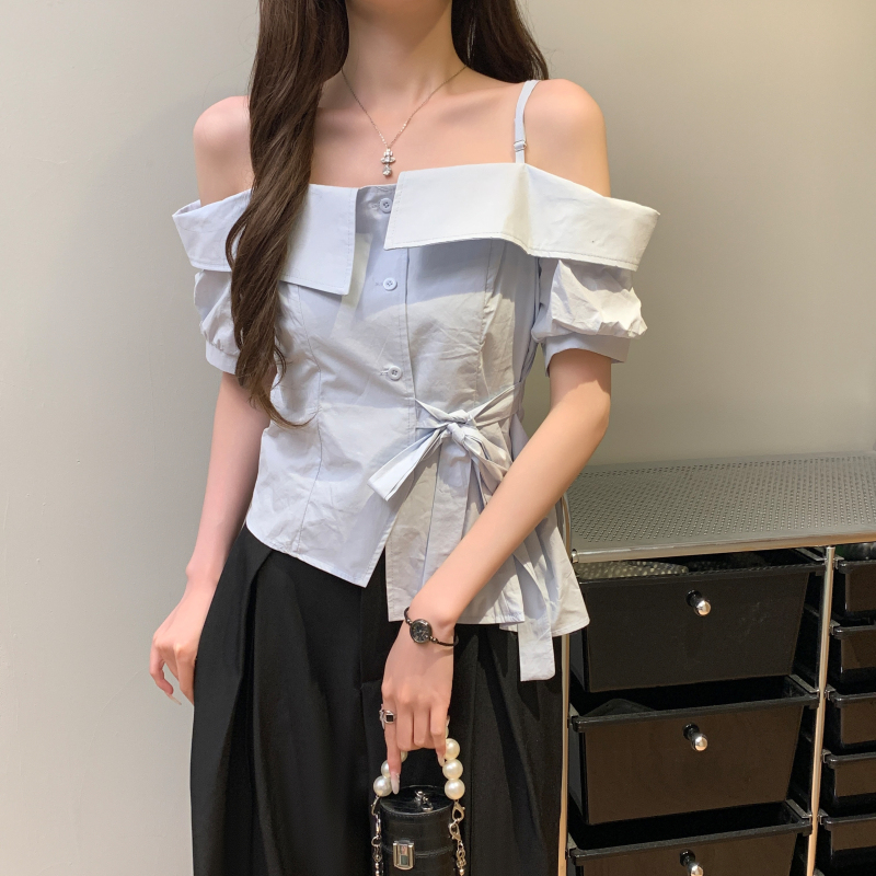 Sling pinched waist small shirt short shirt for women