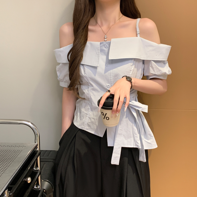Sling pinched waist small shirt short shirt for women