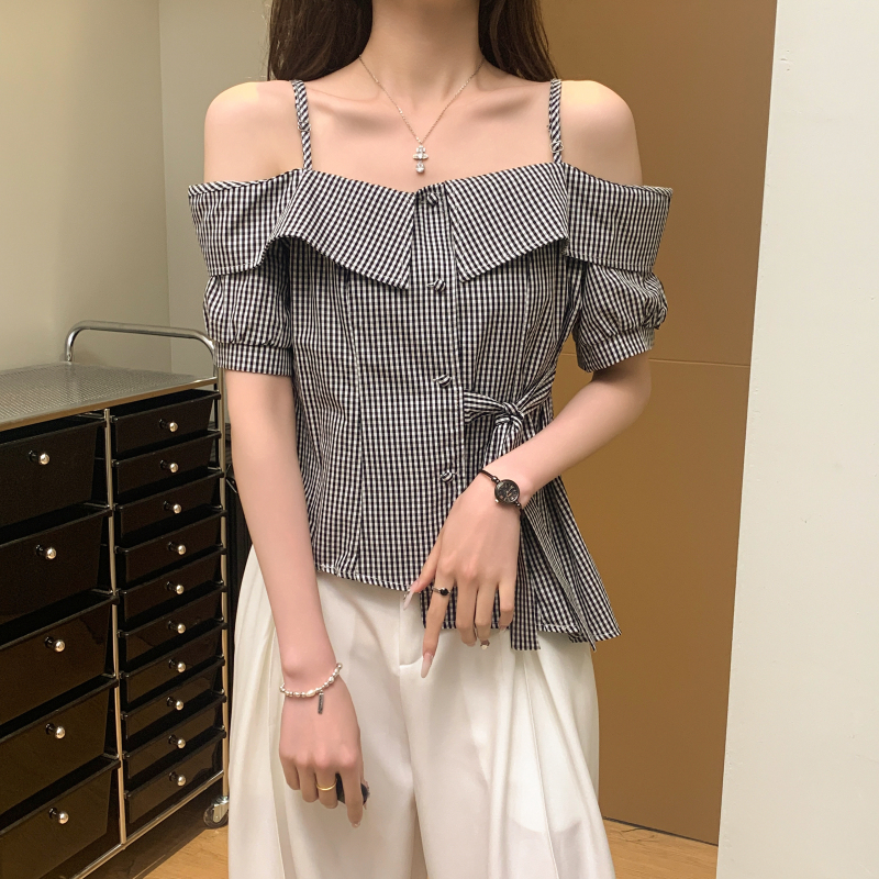 Sling pinched waist small shirt short shirt for women