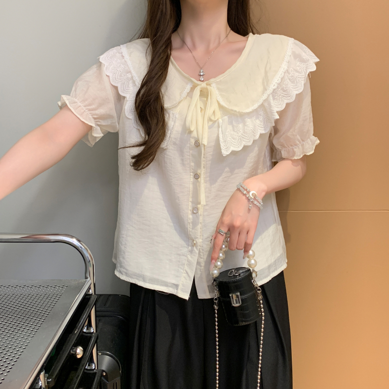 Splice temperament tops unique loose shirt for women