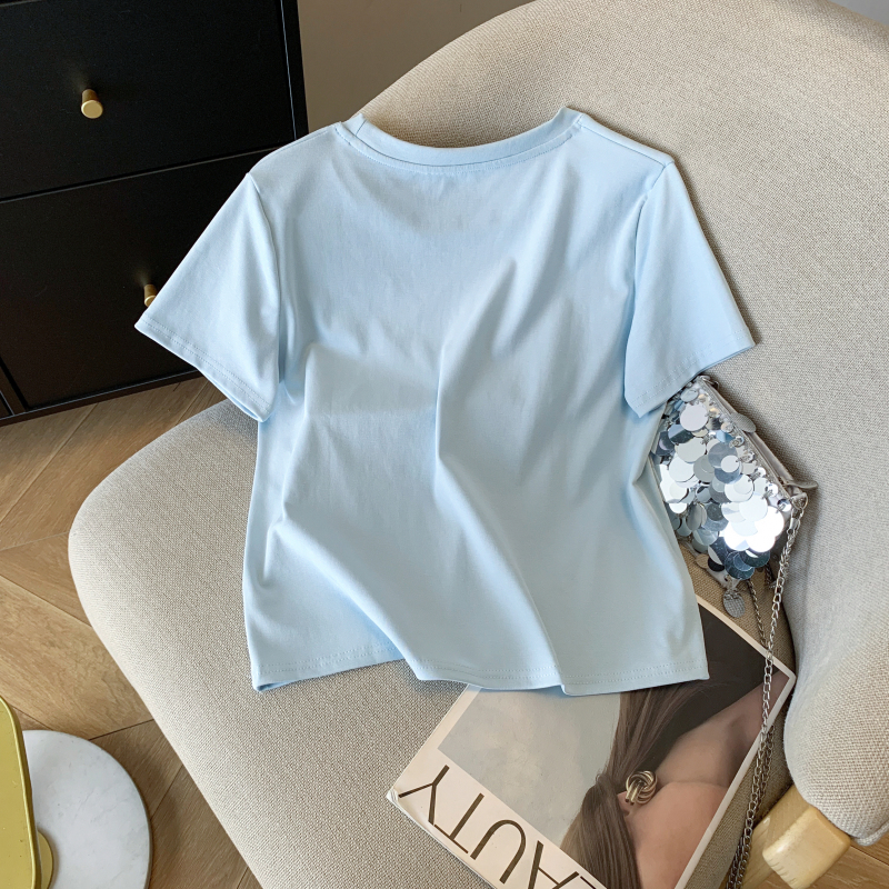 Korean style show young pearl short sleeve T-shirt for women