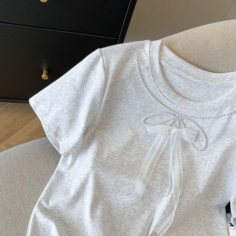 Korean style show young pearl short sleeve T-shirt for women