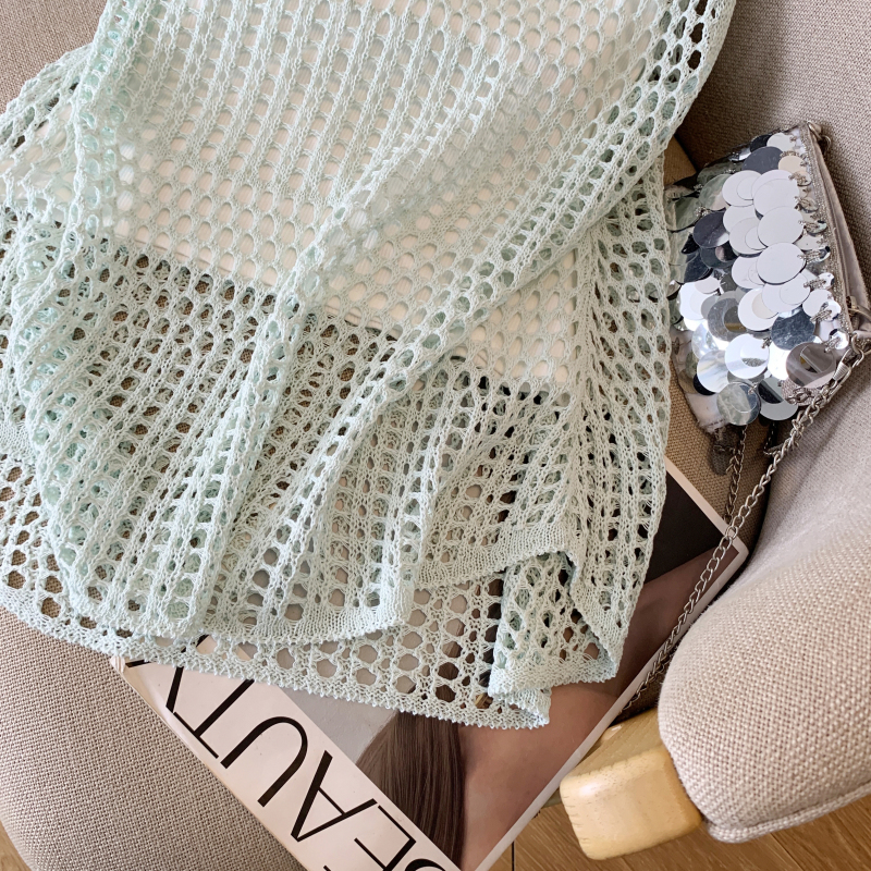 Knitted sling slim summer hollow loose vest 2pcs set