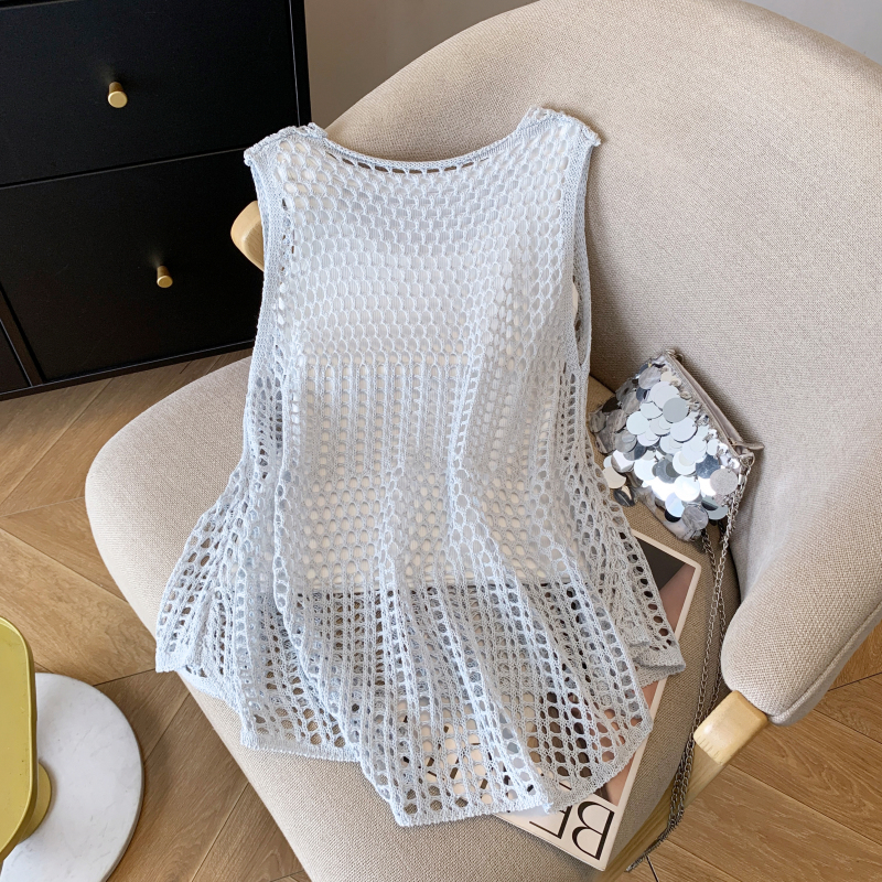 Knitted sling slim summer hollow loose vest 2pcs set
