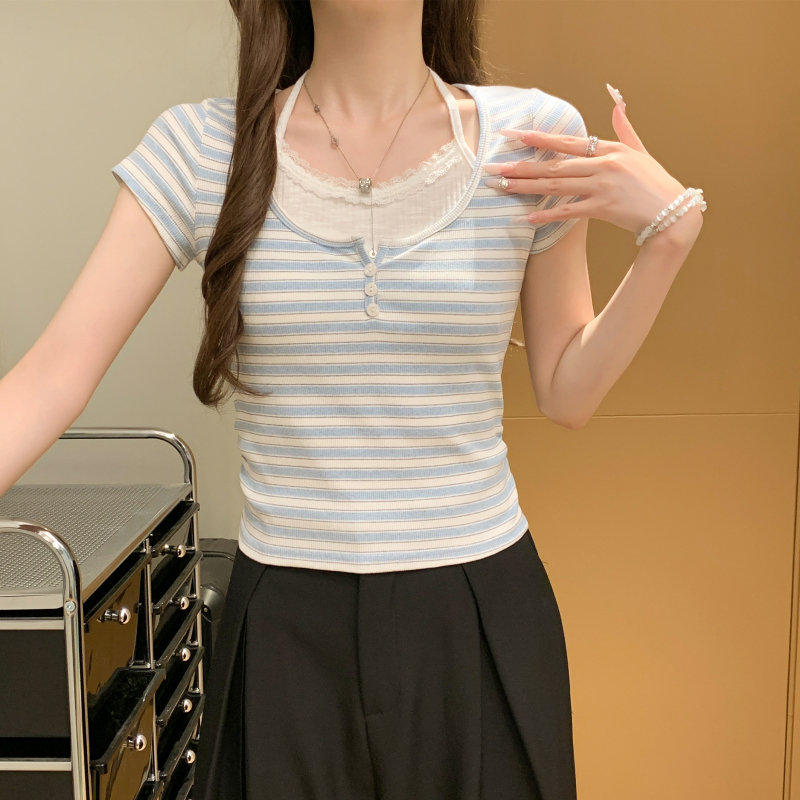 Western style Pseudo-two T-shirt Casual tops for women