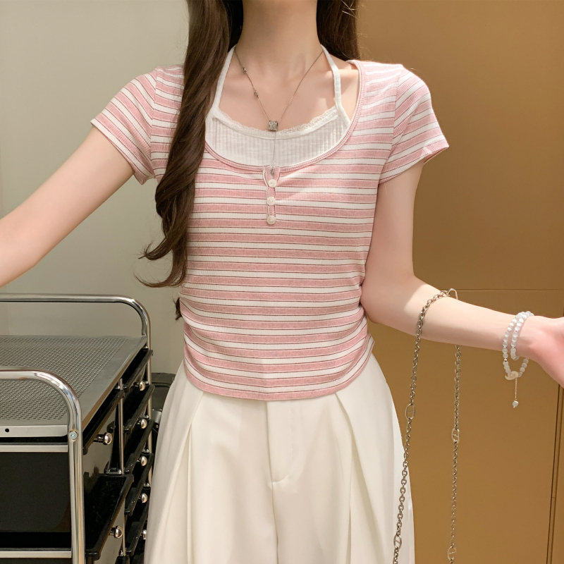 Western style Pseudo-two T-shirt Casual tops for women