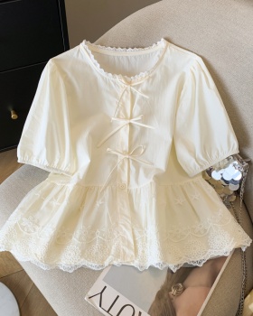 All-match slim short sleeve lace shirt for women