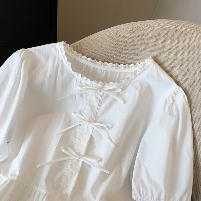 All-match slim short sleeve lace shirt for women