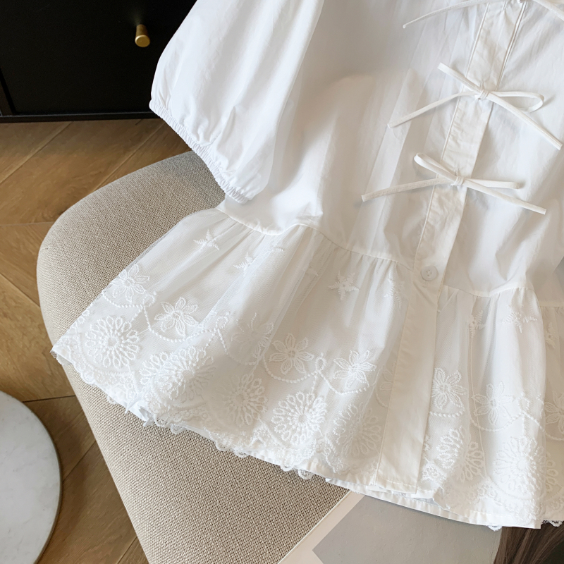 All-match slim short sleeve lace shirt for women