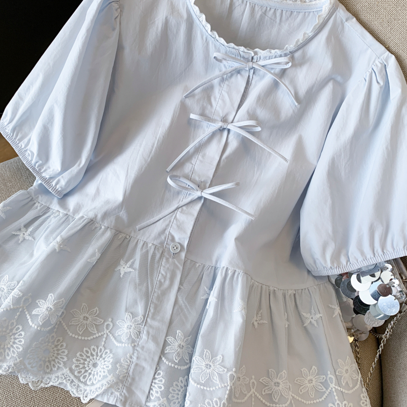 All-match slim short sleeve lace shirt for women