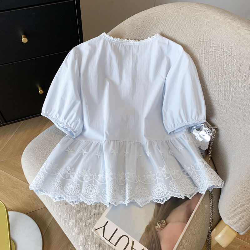 All-match slim short sleeve lace shirt for women