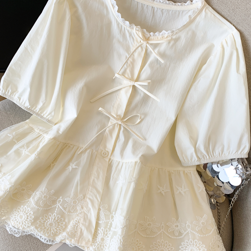 All-match slim short sleeve lace shirt for women