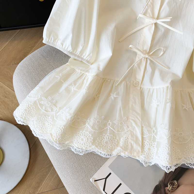 All-match slim short sleeve lace shirt for women