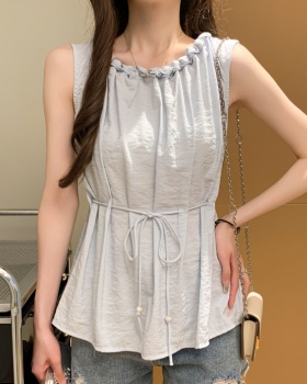 Drawstring wear shirt twist weave collar vest for women