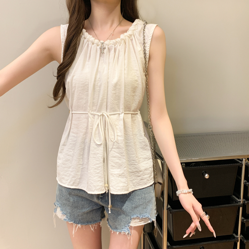 Drawstring wear shirt twist weave collar vest for women