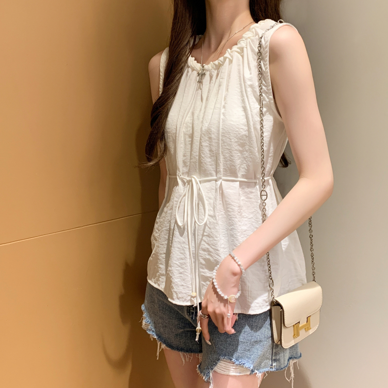 Drawstring wear shirt twist weave collar vest for women