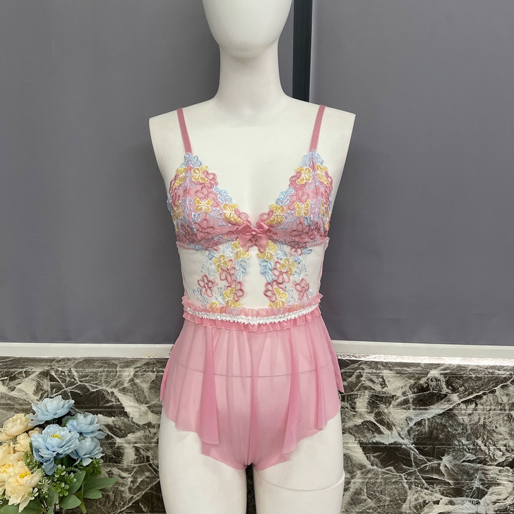 Embroidery pink European style doll Sexy underwear for women