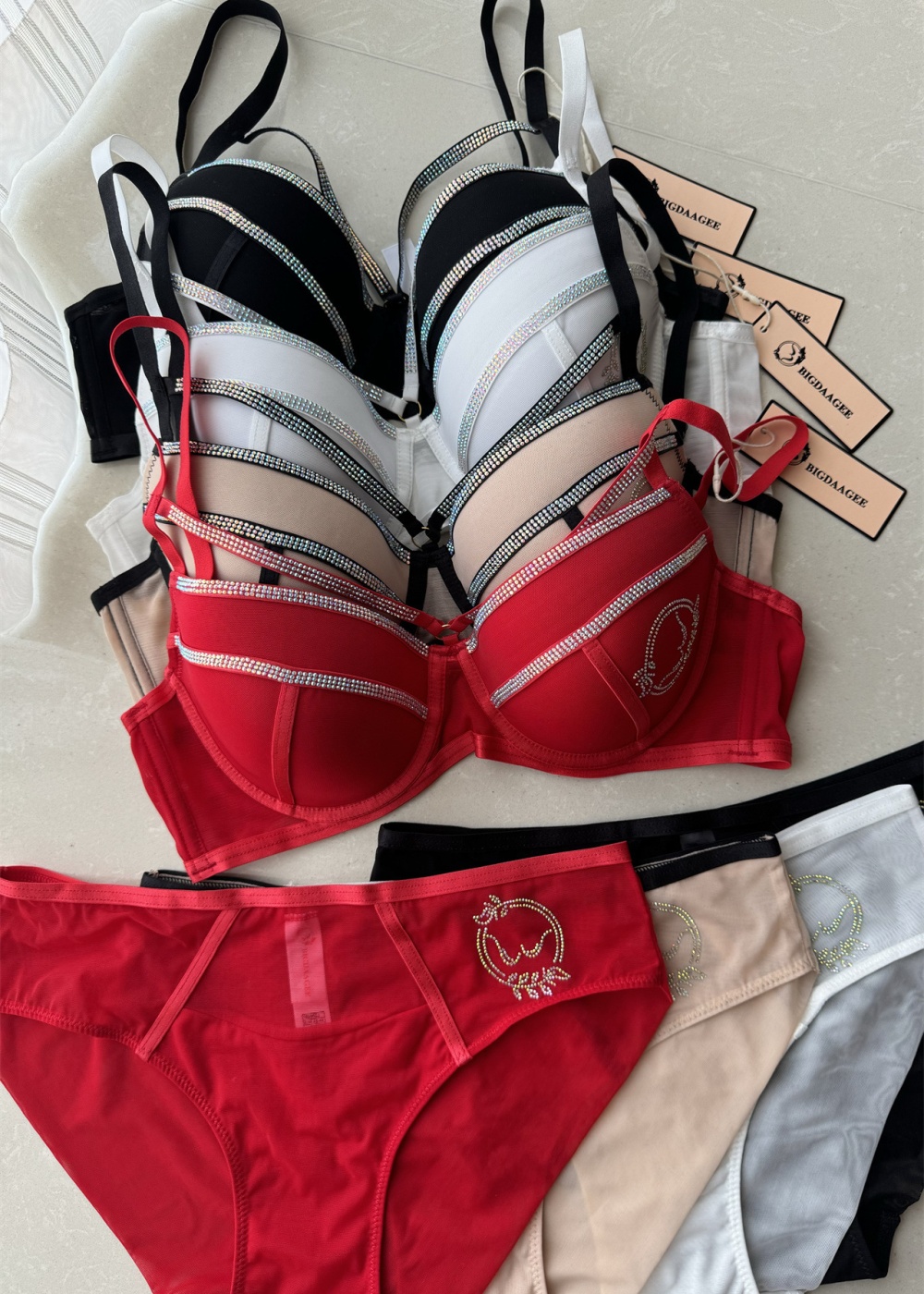 Rhinestone underwear thin Bra a set for women