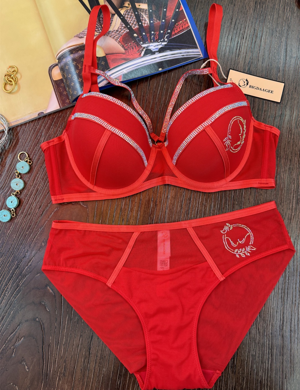 Rhinestone underwear thin Bra a set for women