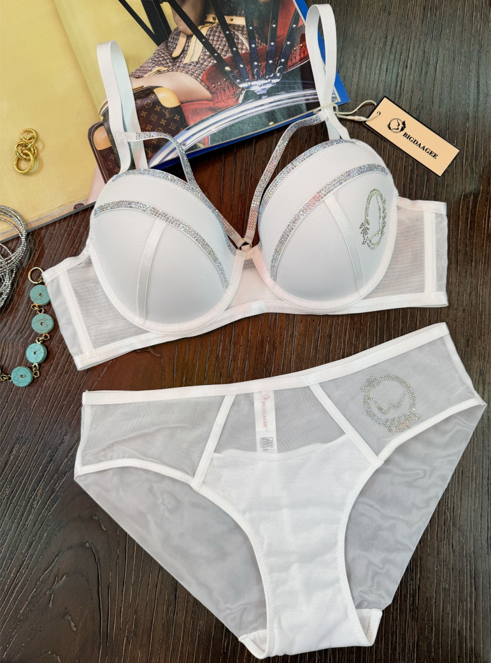 Rhinestone underwear thin Bra a set for women