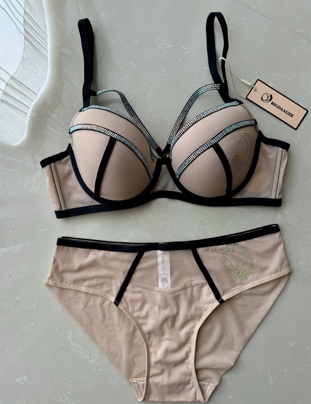 Rhinestone underwear thin Bra a set for women