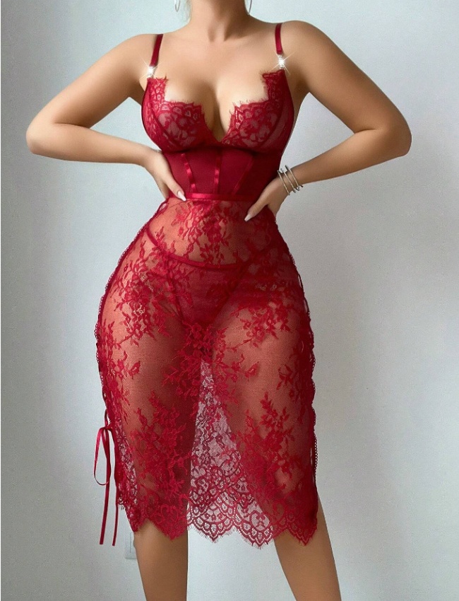 Red hollow dress sexy lace Sexy underwear for women